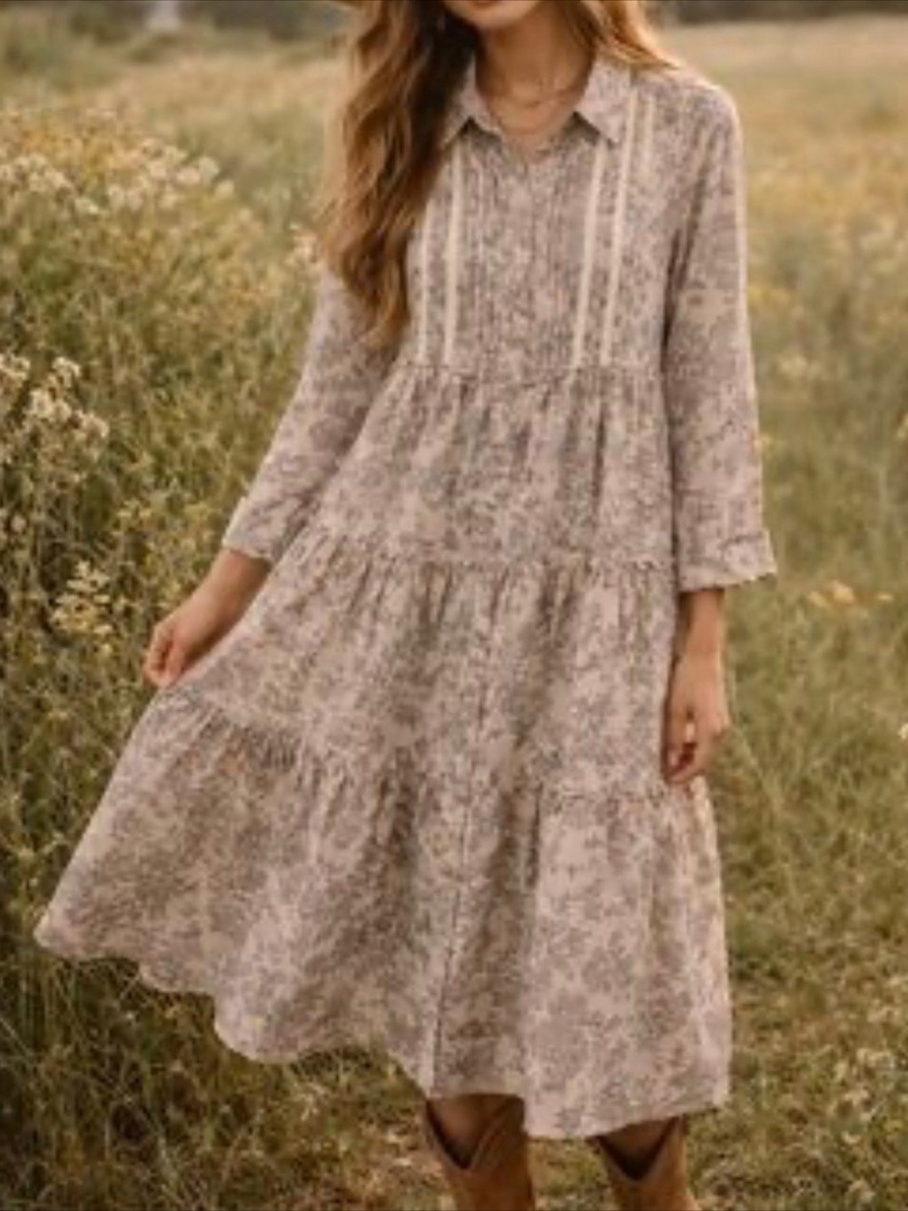 Sundance Midi Dress Ruffle Lace Boho Cottage Core Floral Beige Women’s XL